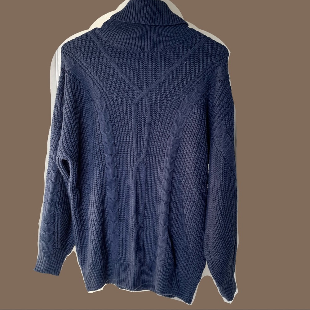 Blue Turtleneck Cable Knit Sweater - Picture 2 of 6
